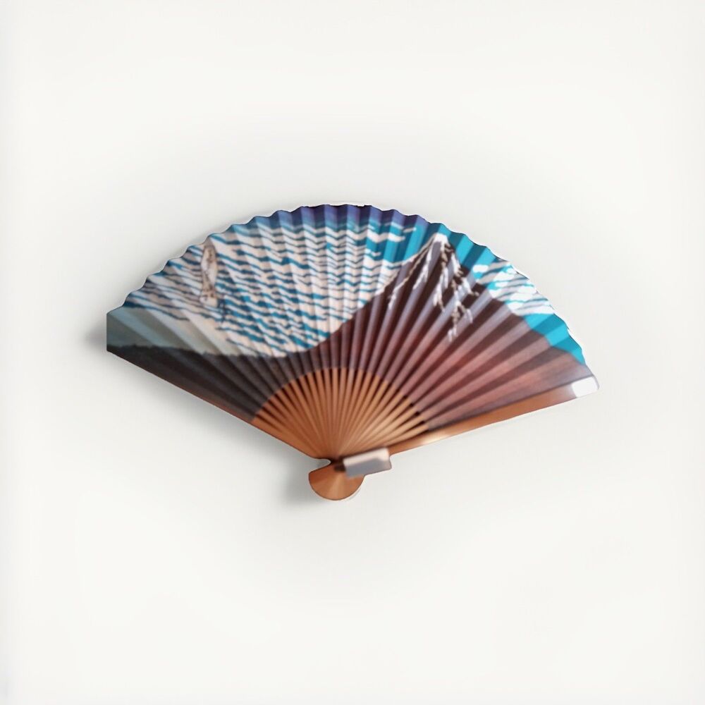 Maisendo Folding Fan Bamboo Paper Handheld Mountain Scene Japan Made New Vintage